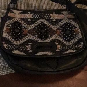 Frye Leather Boho Crossbody Leather Fabric Studs